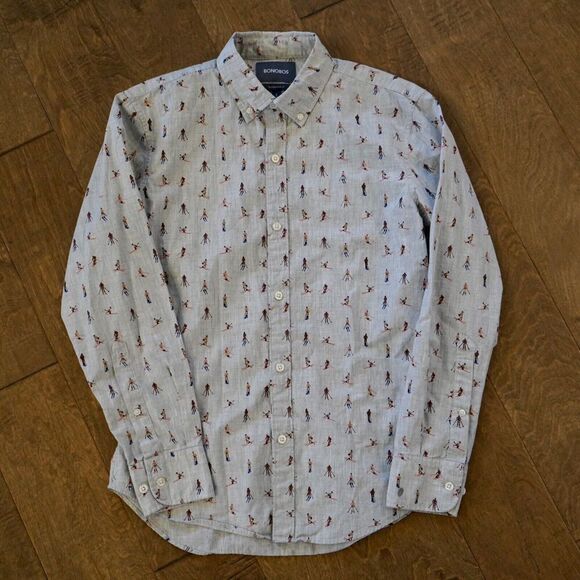 Bonobos Shirt Mens Small Long Gray Button Down Slim Fit Ski Skier - Picture 4 of 7